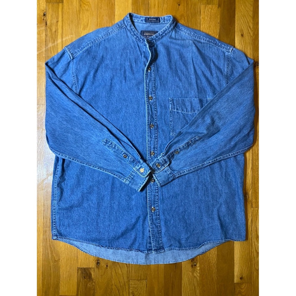 Vintage Aeropostale Denim Shirt Button Up Mens Large Blue Long Sleeve Chambray